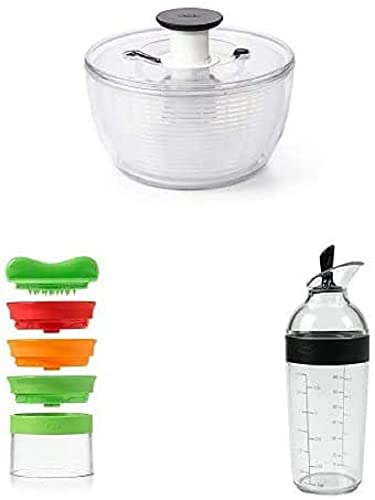 OXO Good Grips Salatschleuder Good Grips Hand-Spiralschneider mit 3 Klingen, Kunststoff, Mehrfarbig Good Grips Kleiner Salatdressing-Shaker, Schwarz, 350ml von OXO