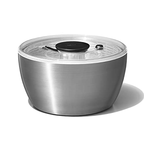 OXO SteeL Salatschleuder aus Edelstahl mit Deckel – zum Waschen und Trocknen von Salat OXO SteeL Salatschleuder aus Edelstahl mit Deckel – zum Waschen und Trocknen von Salat von OXO