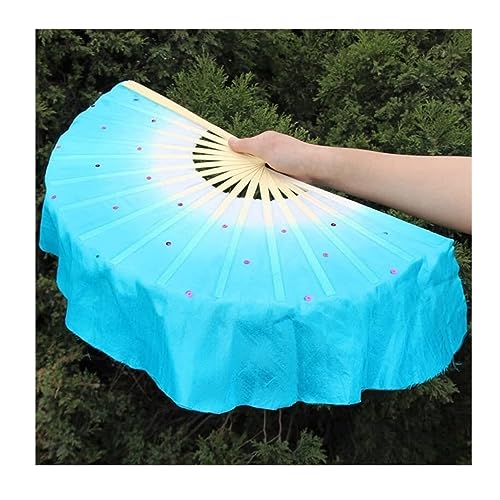 Fan 1 Stück 30 cm + 10 cm lange chinesische Bauchtanz-Shorts (Farbe: Seeblau, Größe: links/rechts) Dekoration(Blue) von OXOAMP