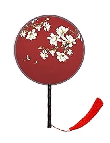 Fan Handfächer Faltfächer Doppelseitiger Rundfächer Antiker Stil Chinesischer Stil Damen-Quaste mit langem Griff Han Dekoration von OXOAMP