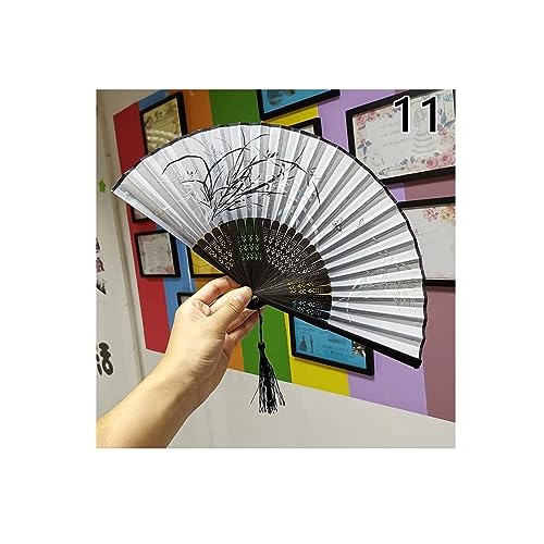 Fan Handfächer Faltfächer Neuer Bambus-Vintage-Faltfächer im chinesischen Stil Seidenfächer Sommer weiblicher Quastentanz (Farbe: 11) Dekoration von OXOAMP