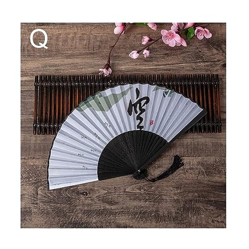 Fan Handfächer Faltfächer Neuer Vintage-Faltfächer im chinesischen Stil Bambustuchfächer Kreative Heimdekoration Ornamente (Farbe: Q) Dekoration von OXOAMP