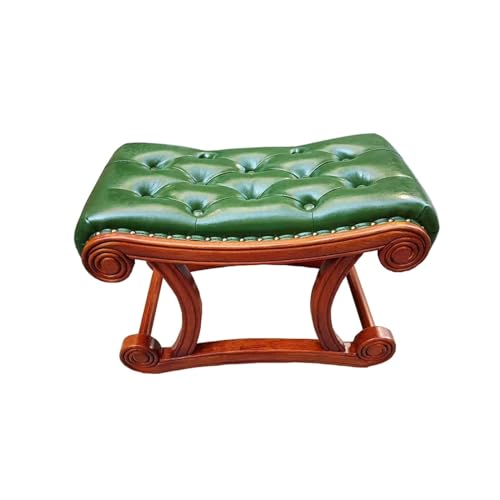 Fußbank Massivholz-Wickelschuhhocker, Schaukelstuhl, Fußstütze, leichter Luxus-Lederhocker, niedriger Hocker, Wohnzimmer, Schlafzimmer, Zuhause, kreativer Hocker Komfortabel(Cherry+dark green,S) von OXOAMP