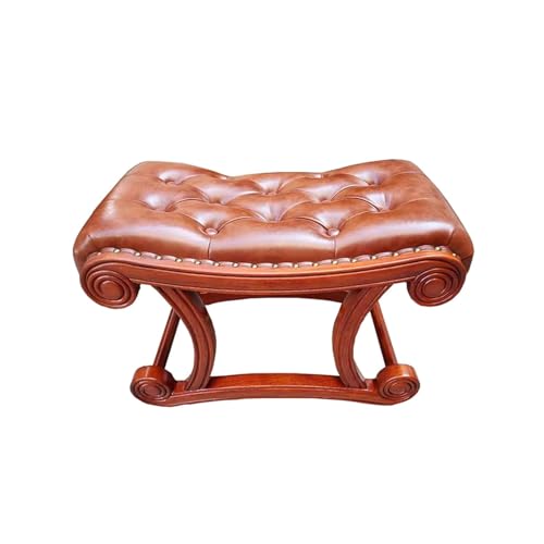 Fußbank Massivholz-Wickelschuhhocker, Schaukelstuhl, Fußstütze, leichter Luxus-Lederhocker, niedriger Hocker, Wohnzimmer, Schlafzimmer, Zuhause, kreativer Hocker Komfortabel(Cherry+light brown,S) von OXOAMP