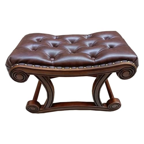 Fußbank Massivholz-Wickelschuhhocker, Schaukelstuhl, Fußstütze, leichter Luxus-Lederhocker, niedriger Hocker, Wohnzimmer, Schlafzimmer, Zuhause, kreativer Hocker Komfortabel(Walnut+dark brown,S) von OXOAMP