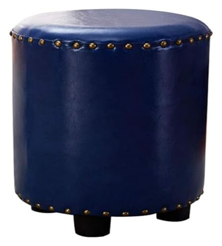 OXOAMP Fußbank Hochwertiger gepolsterter Fußhocker aus Holz mit Polsterung, Ottomane, Stuhl, Hockerbezug, 4 Beine und Lederoptik (blau) Komfortabel von OXOAMP