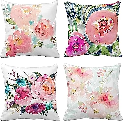 OXOAMP Kissenbezüge, 50 x 50 cm, Sommerrosa Blume, 4er-Set, Leinen, mit unsichtbarem Reißverschluss, quadratische Kissenbezüge für Wohnzimmer, Sofa, Schlafzimmer. von OXOAMP