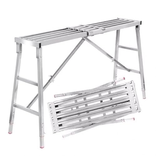 Klappbare Arbeitsplattform, Tragbare, zusammenklappbare Gerüstplattform mit einstellbarer Höhe, einziehbarem Pedal, 800 lb Kapazität, mehrere Größen, Silber(L 103-186cm) von OXOLAMRIN