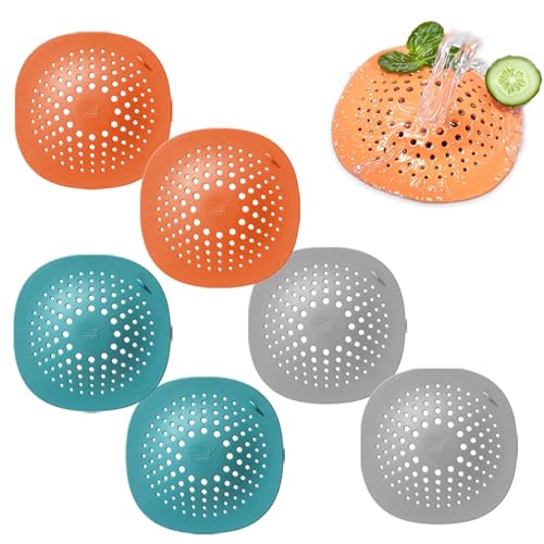 6 Stück Abflussabdeckungen Silikon Haarfänger & Abfluss-Sieb – Dusch- & Spülbecken Stöpsel mit Saugnäpfen, Verhindert Verstopfungen im Bad, Küche, Dusche & Waschbecken – 14,4 x 14,4 cm von OXTXO