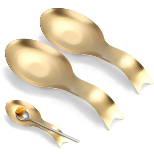 Edelstahl Löffelablage für Herdplatte & Küchentheke - Großer Utensilienhalter für Kochlöffel, Pfannenwender, Schöpflöffel - Rostbeständig, Spülmaschinenfest (2, Gold) von OXTXO