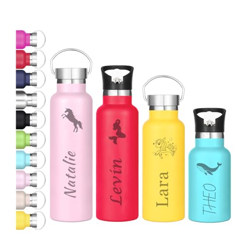 Trinkflasche Kinder Edelstahl, Personalisiert Thermoskanne mit Namen&Muster 4 Kapazität 350ml Auslaufsicher Thermosflasche BPA-Frei Isolierte Wasserflasche Spülmaschinenfest Schule (350ml) von OXYEFEI