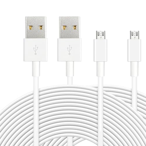 2er-Pack 5 m langes Micro-USB-Stromverlängerungskabel für Heimsicherheitskameras (Wyze Cam, Yi Cam, Nest Cam und mehr), langlebiges USB-A-auf-Micro-USB-Lade- und Datensynchronisierungskabel, weiß von OXZEEWEE