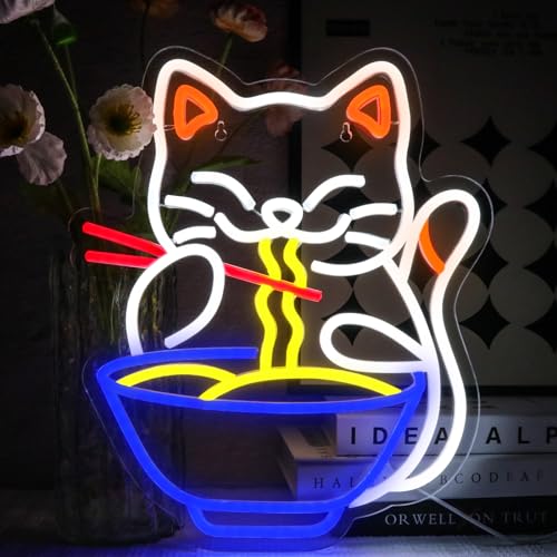 OYCGZV Cat Ramen Neon Schild Buntes Led Neon Schild Wand Katze Noodles Neon Sign Nudeln Led Schild für Resturant Ramen-Laden Küche Snack-Bar Wohn-Esszimmer Brunch Party Home Store Geschenke von OYCGZV