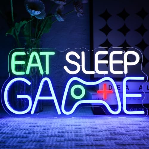 OYCGZV Eat Sleep Game Neon Schild Buntes Gaming Led Neon Schild Wand Spiel Neon Sign Game Zone Led Schild für Party Zimmer Deko Besondere Geschenke für Videospiel Fans Gamer Jungs Männer von OYCGZV