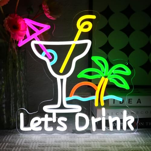 OYCGZV Let's Drink Neon Schild Cocktails Led Neon Schild Wand Palme Neon Sign Trinken Led Schild für Bier Bar Kaffee Cafe Club Store Home Pub Mann Höhle Sommer Strand Party Business Dekorationen von OYCGZV