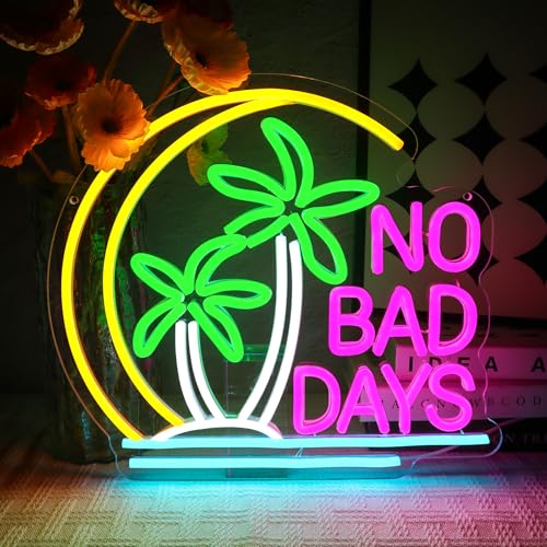 OYCGZV No Bad Days Neon Schild Palme Led Neon Schild Wand Bier Bar Neon Sign Mond Led Schild für Schlafzimmer Kaffee Cafe Club Store Home Pub Mann Höhle Sommer Strand Party Dekorationen von OYCGZV