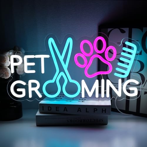 OYCGZV Pet Grooming Neon Schild Haustierpflege Led Neonschild Wand Haustier Neon Sign USB Dimmbar Led Schild für Hundesalon Tierhandlung Spa Studio Dekoration von OYCGZV