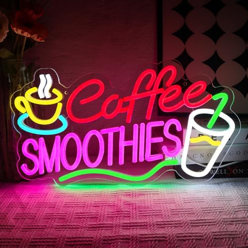 OYCGZV Smoothies Neon Schild Kaffee Led Neonschild Wand Säfte Neon Sign USB Dimmbar Led Schild für Coffee Bar Restaurant Cafe-Laden Party Milchshake Getränkeshop Küche Haus Kneipe von OYCGZV