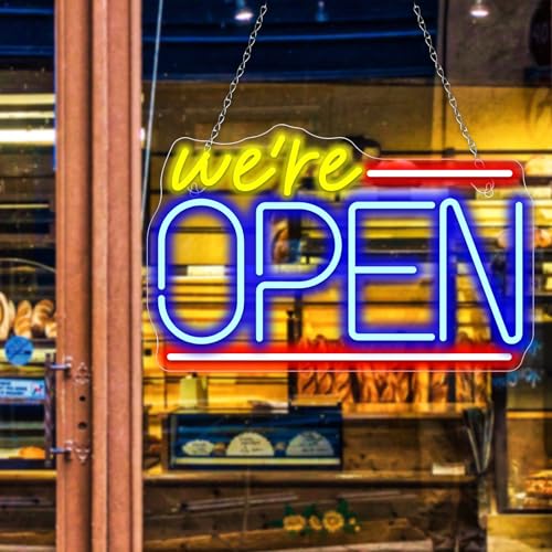 OYCGZV We're Open Neon Schild Rot Blau Led Neon Schild Wand We are Open Neon Sign Öffnen Led Schild für Bier Bar Shop Kaffee Cafe Club Store Home Pub Restaurant Hotel Salon Business Geschenke von OYCGZV