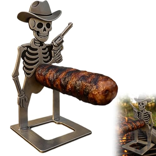 Halloween-Cowboy-Wurstständer, lustiger Cowboy-Skelett-Hotdog-Halter, Edelstahl-Wurstständer für Grill, Camping, Lagerfeuer, wiederverwendbares und tragbares Grillwerkzeug, Partygeschenk (#A) von OYCXXCX