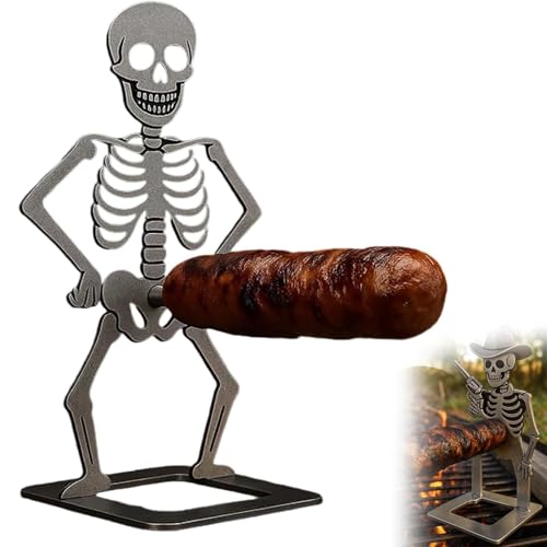 Halloween-Cowboy-Wurstständer, lustiger Cowboy-Skelett-Hotdog-Halter, Edelstahl-Wurstständer für Grill, Camping, Lagerfeuer, wiederverwendbares und tragbares Grillwerkzeug, Partygeschenk (#B) von OYCXXCX