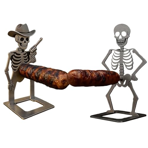 Halloween-Cowboy-Wurstständer, lustiger Cowboy-Skelett-Hotdog-Halter, Edelstahl-Wurstständer für Grill, Camping, Lagerfeuer, wiederverwendbares und tragbares Grillwerkzeug, Partygeschenk (ALL) von OYCXXCX