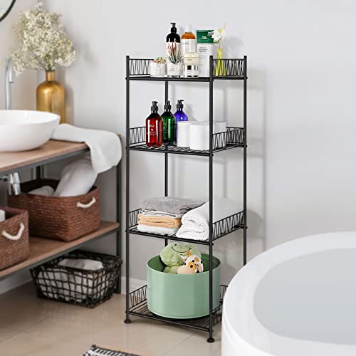 OYEAL Badezimmer-Regale, freistehend, Badezimmer-Handtuch-Aufbewahrung, 4 Etagen, Drahtregal mit Schutz, Badezimmer-Regal, Organizer, stehend für Speisekammer, Küche, Waschküche, Organisation, Schwarz von OYEAL