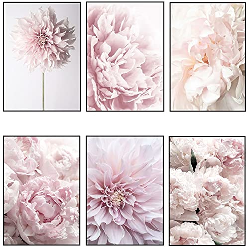 OYFFL 6 Pieces Art Modern Watercolor Flowers Oil Painting on Canvas Posters and Prints Pink Peony Wall Art Picture for Living Room Decor (40 * 60cm) von OYFFL