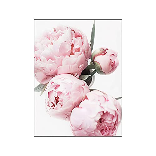 OYFFL Poster Rosa Pfingstrose Blumendruck Malerei Wandbild Moderne Wohnzimmer Dekoration Leinwanddruck Wandkunst Foto Kunst Blume Nordischen Stil (3,30x40cm ohne Rahmen) von OYFFL