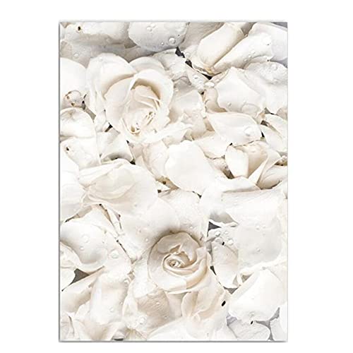 OYFFL Weiße Blumen Pfingstrose Rosen Wandkunst Leinwand Malerei Poster Frische Elegante Leinwand Malerei Bilder Für Zuhause Wohnzimmer Dekor (14,30x40cm Kein Rahmen) von OYFFL