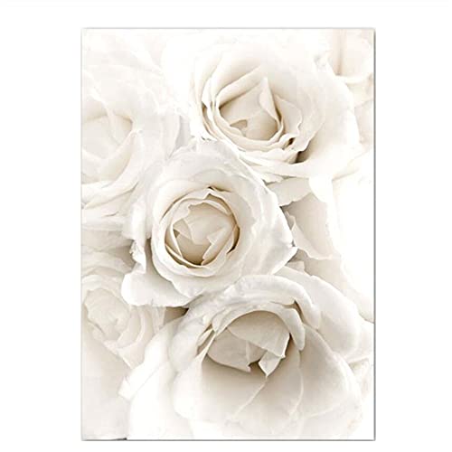 OYFFL Weiße Blumen Pfingstrose Rosen Wandkunst Leinwand Malerei Poster Frische Elegante Leinwand Malerei Bilder Für Zuhause Wohnzimmer Dekor (15,40x60cm Kein Rahmen) von OYFFL