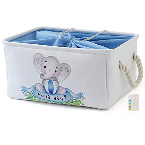OYHOMO Aufbewahrungskorb Kinder Aufbewahrungsbox Faltbare Aufbewahrungskiste mit Kordelzug Spielzeugkisten für Kinderzimmer Organizer, Blau Elefant von OYHOMO