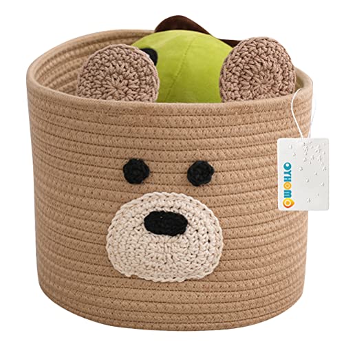 OYHOMO Baby Aufbewahrungskorb Bär Korb Geflochten Baumwollseil Korb Dekorativ für Kinderzimmer, Organisation von Kleidung, Spielzeug, Windeln, 23 x 19 cm, Braun von OYHOMO