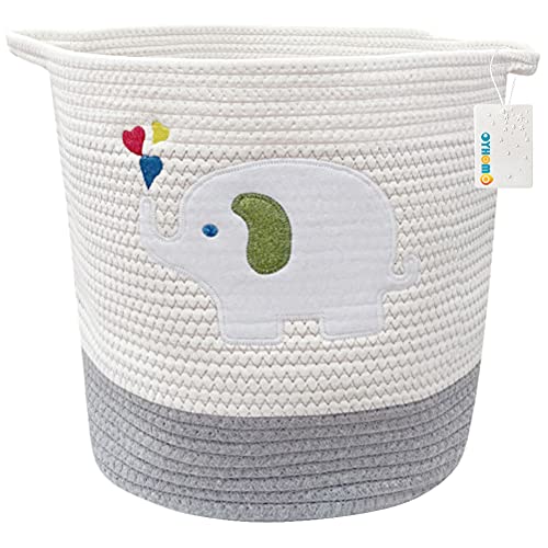 OYHOMO Baumwolle Aufbewahrungskorb Baby Geflochten Wäschekorb Kinderzimmer Spielzeug Korb Elefant Baumwollseilkorb Groß mit Griff 34 x 35 x 30CM, Grau von OYHOMO