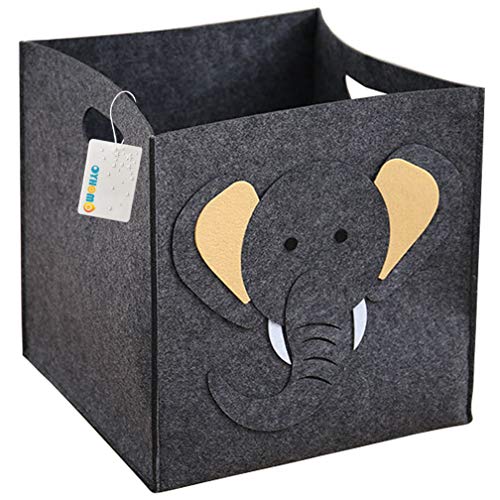 OYHOMO Faltbare Aufbewahrungsbox Kinderzimmer Filz Aufbewahrungskorb Kinder Spielzeugkiste Quadratischer Filzkorb Faltbox Tiere Filztasche - Elefant von OYHOMO