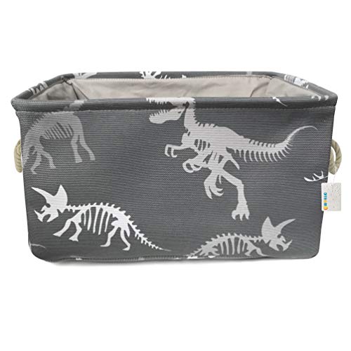 OYHOMO Faltbare Aufbewahrungskorb Groß Aufbewahrungsbox Grau Dinosauriermuster Stoffkorb Organizer mit Griff für Kinderzimmer, Spielzeug, Kleidung, 40x28x22cm, Rechteckige von OYHOMO