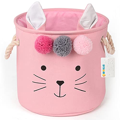 OYHOMO Faltbare Aufbewahrungskorb Kinder Stoff Aufbewahrungsbox 30 x 30cm Runder Aufbewahrungskiste Deko Korb für Kinderzimmer, Wohnzimmer, Baby Spielzeug - Rosa von OYHOMO