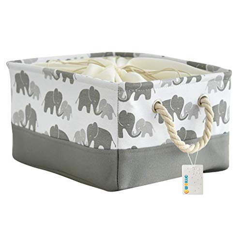 OYHOMO Faltbare Aufbewahrungskorb Verdicktes Canvas-Stoff Aufbewahrungsbox Rechteck Regalkorb Organizer mit Kordelzug und Baumwollseilgriff, Grau Elefant - M von OYHOMO