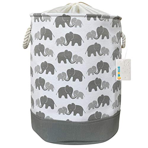 OYHOMO Faltbare Wäschekorb Groß Stoff Aufbewahrungskorb Kinderzimmer Spielzeug Organizer Wäschesammler mit Kordelzug und Griff, Grau Elefant von OYHOMO
