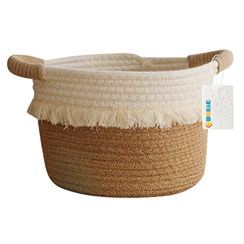 OYHOMO Klein Aufbewahrungskorb Geflochten Baumwollseilkorb Boho Woven Quaste Schrank Aufbewahrungsbehälter Organizer für Kinderzimmer, Spielzeug, Wohnzimmer, Schlafzimmer - Jute & Weiß von OYHOMO