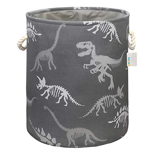 OYHOMO Wäschekorb Faltbare Aufbewahrungskorb Groß Aufbewahrungsbox Grau Dinosaurier Stoffkorb Organizer für Kinderzimmer, Spielzeug, Kleidung, H40 x D35cm, Runde von OYHOMO