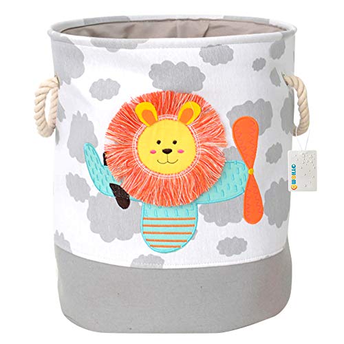 OYHOMO Wäschekorb Kinder Aufbewahrungskorb Faltbare Stoff Wäschesack Große Runde Aufbewahrungsbox Tier Spielzeugkiste für Kinderzimmer (Löwe) von OYHOMO