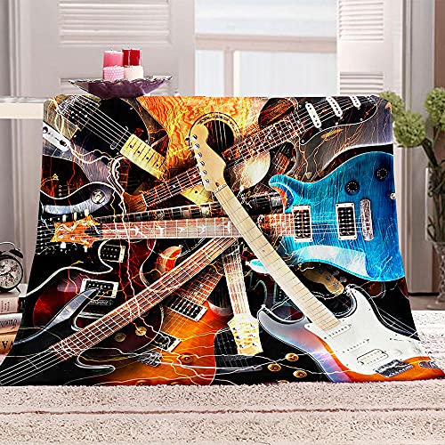 Gitarre Kuscheldecke 3D Musikinstrument Flanelldecke 130x150cm Drucken Wohndecke Warm Flauschige Decke Sofadecke Couchdecke für Erwachsene Kinder von OYIFTJ