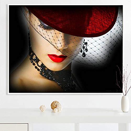 OYIFTJ 5D DIY Diamant Painting Bilder groß Frau mit rotem Hut 5D Diamond Painting kit mit Werkzeuge DIY Diamant Malerei Crystal Rhinestone Embroidery für Erwachsene Kinder 40x50cm von OYIFTJ