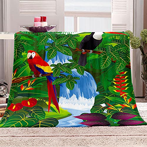 Papagei Kuscheldecke 3D Tiere grüne Blätter Flanelldecke 130x150cm Drucken Wohndecke Warm Flauschige Decke Sofadecke Couchdecke für Erwachsene Kinder von OYIFTJ