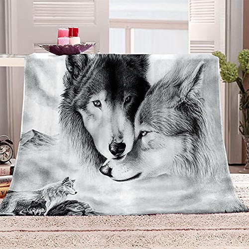 Wolf Kuscheldecke 3D Tierpaar Flanelldecke 100x130cm Drucken Wohndecke Warm Flauschige Decke Sofadecke Couchdecke für Erwachsene Kinder von OYIFTJ