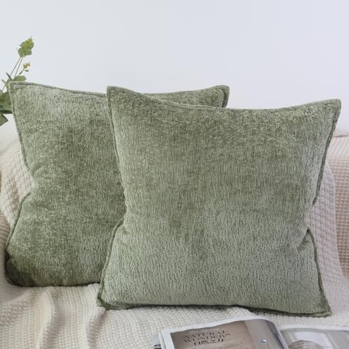 OYIMUA 2er Set Kissenbezug 50x50 Grün Chenille Kissenbezüge Textur Dekorativ Sofakissen Edel und Luxus Kissenhülle Weiche Kuschelkissen Deko Aesthetic Pillow Cover von OYIMUA
