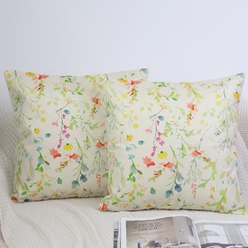 OYIMUA 2er Set Kissenbezug 50x50 Leinen Bunt Florales Dekokissen Quadratisch Sofakissen Outdoor Kissen Garten Kissenbezüge von OYIMUA
