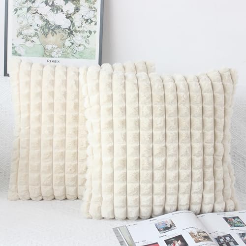 OYIMUA Beige Kissenbezug 40x40 2er Set Flauschig Kuschelkissen Plüsch Kissenbezüge Dekokissen Weich Pelz Kissenhülle Luxus Sofakissen Quadratisch Deko Kissen von OYIMUA