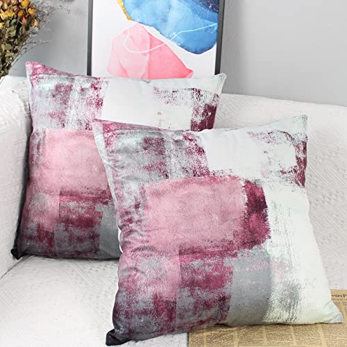 OYIMUA Deko Kissenbezug 40x40 2er Set Samt Kissenbezüge Rosa-Lila Landhausstil Kissenhülle Aesthetic Dekokissen Kuschelkissen Quadratisch Sofakissen Couchkissen Outdoor Kissen Zierkissen von OYIMUA